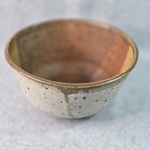 Studio Pottery Bowl Signed Tan Brown Speckled Ceramic Brutalist Wabi-Sabi Rustic